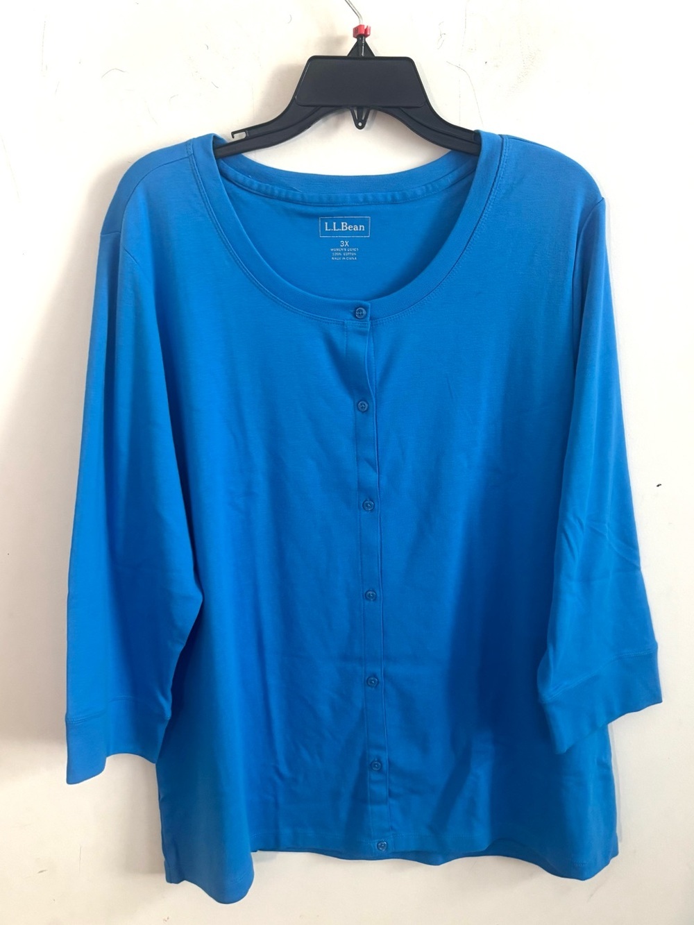 NWOT L.L.Bean Women Plus Size 3X Blue Button Front Cardigan Knit Top 3/4 Sleeve